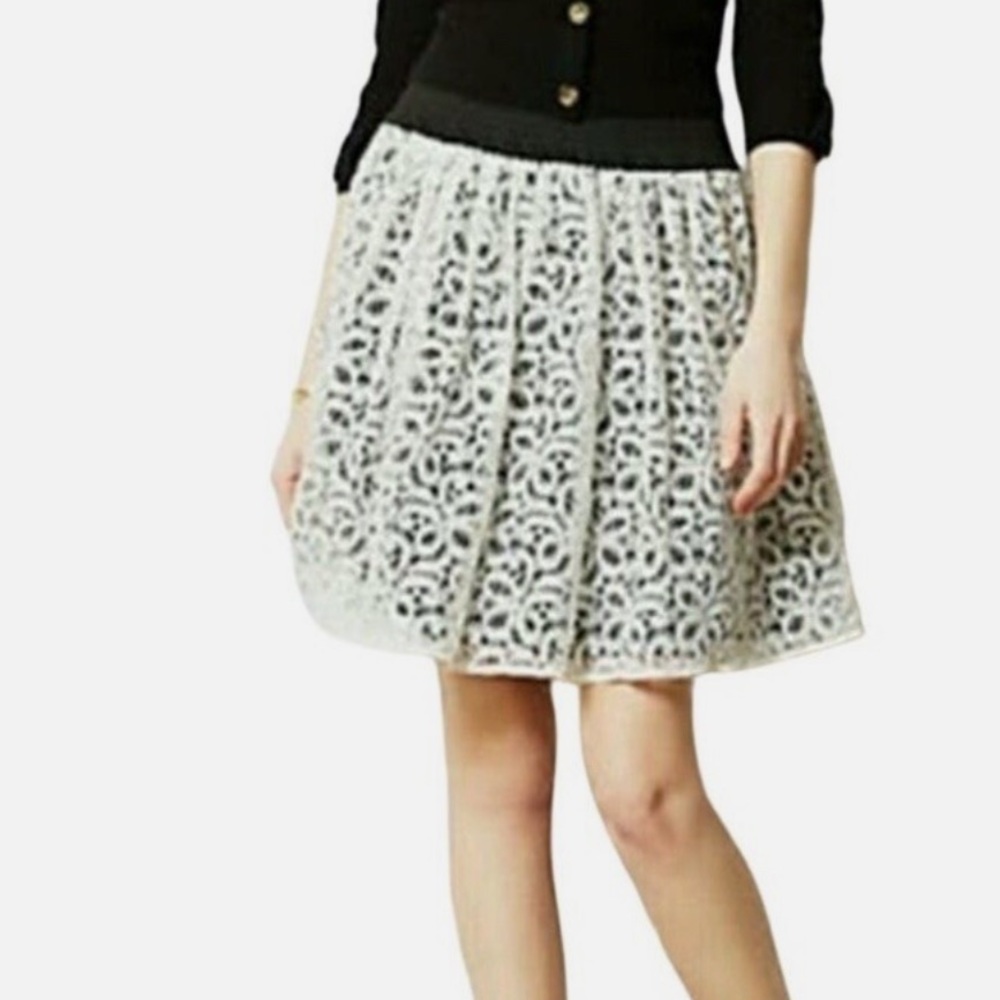 Anthropologie HD in Paris Nanette White Lace Overlay on Black Mini Skirt S EUC
